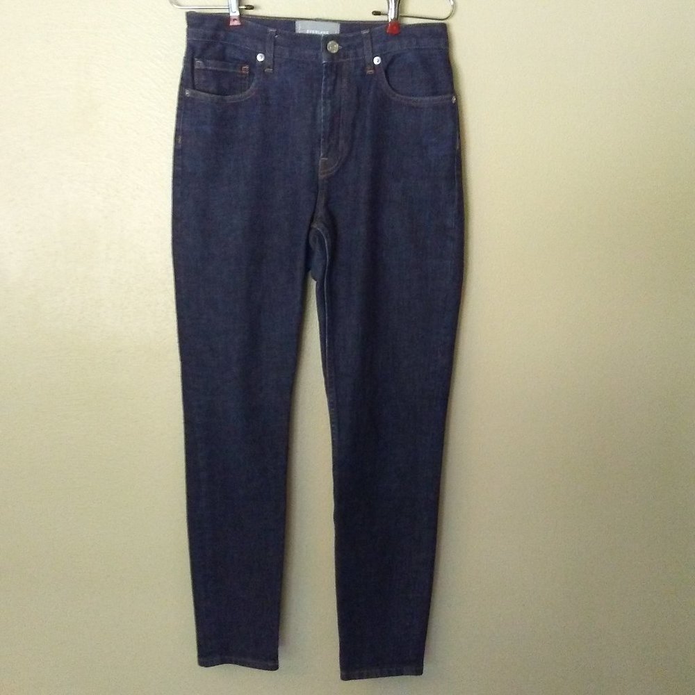 Everlane Jeans High Rise Denim Straight Leg Pants Deep Indigo Size 28 Tall